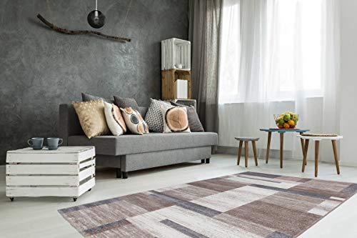 Teppich Kurzflor Patchworl Beige Braun Silber Grau Weich Pflegeleicht 160x230cm von One Couture