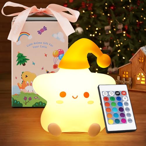 【Geschenkverpackung】Nachtlicht Kinder, 16 Farben 5 Helligkeit Nachtlicht Kinder Nachtlicht Baby Stilllicht Dimmbar, Kawaii Deko Nachttischlampe Kinder Nachtlicht Batterie, Baby Geschenk Mädchen von One Fire