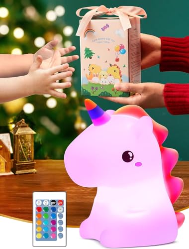 【Geschenkverpackung】Weihnachtsgeschenke für Kinder, 16 Farben 5 Helligkeit Nachtlicht Baby Stilllicht, Einhorn Geschenke für Mädchen, Nachtlicht Batterie , Kawaii Kinderzimmer Babyzimmer Deko von One Fire