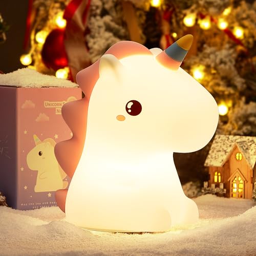 One Fire Einhorn Nachtlicht Kinder, 16 Farben Kawaii Nachtlicht Baby, LED Nachttischlampe Babyzimmer, Stilllicht Dimmbar Touch für Einhorn Geschenke für Mädchen, Cute Nachtlampe Kinderzimmer Akku von One Fire