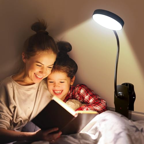 Leselampe Bett,5 Helligkeit+5 Farbe Klemmlampe Bett,400 Lumen Leselicht Buch Leselampe Kinder,36 LED Lampe Akku Lampe mit 1800mAh Batterie,Buchlampe LED Leselampe Buch Klemme,Bettlampe Klemmleuchte von One Fire