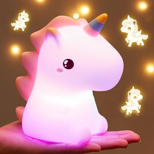 One Fire Unicorn Night Lights for Girls Bedroom, Nachtlicht Baby Einhorn Geschenke Für Mädchen, 16 RGB+Dimmbar+USB Akku Nachtlicht Kinder Nachtlampe Kinderzimmer Kinderlampe Nachttischlampe von One Fire