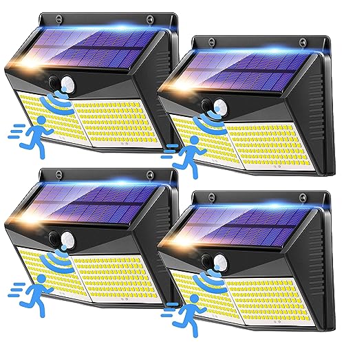Solarlampen für Außen, 4 StüCk 248 LED Solarlampen mit Bewegungsmelder, 3 Modi Solarleuchten, Ip65 Wasserdichte Solar Lampe Outdoor von One Fire