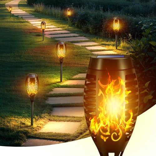 Solarlampen für Außen Garten, 4 StüCk Fackeln für Draußen, IP65 Wasserdicht Solar Gartenleuchten, Auto EIN/AUS Solar Fackeln Gartenbeleuchtung Gartenfackeln Solar für Draußen,Balkon,Gärten,Pfad von One Fire