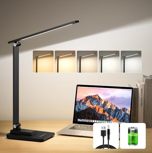 LED Tischlampe Kabellos Tischlampe Akku, 3600mAh+10 Helligkeit Akku Lampe Akku Tischlampe Aufladbar, 5 Farb Schreibtischlampe LED Lampe Akku Tischleuchte Kabellos, Kabellose Tischlampe Akku Tischlampe von One Fire
