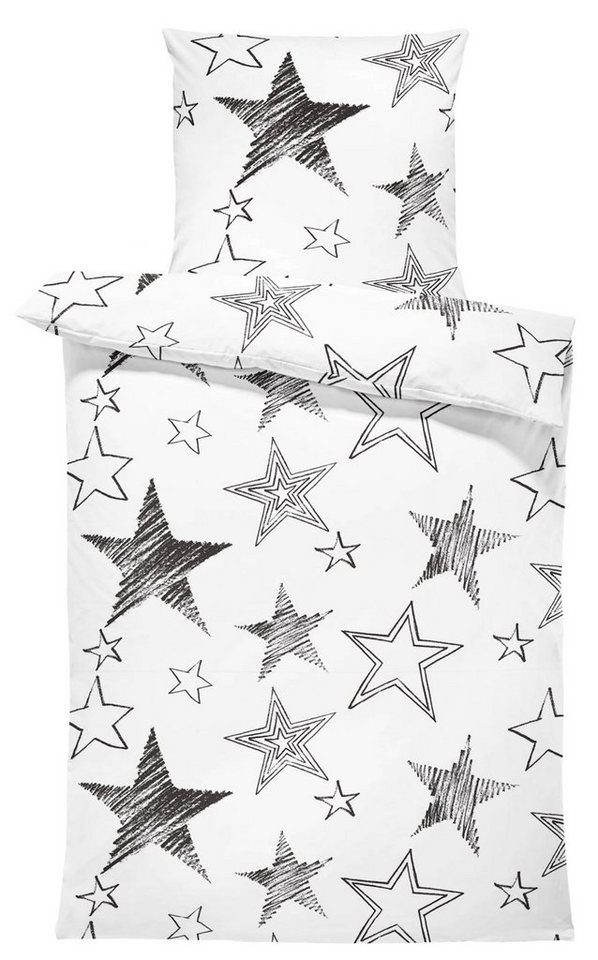 Bettwäsche, One Home, Mikrofaser, 2 teilig, gezeichnete Sterne, auch geeignet als Kinderbettwäsche von One Home