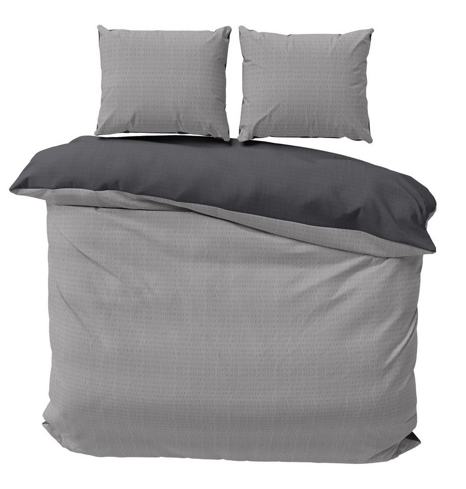 One Home Bettwäsche Doubleface Wende, Seersucker, 3 teilig, Mikrofaser Unifarben Doppelbett von One Home