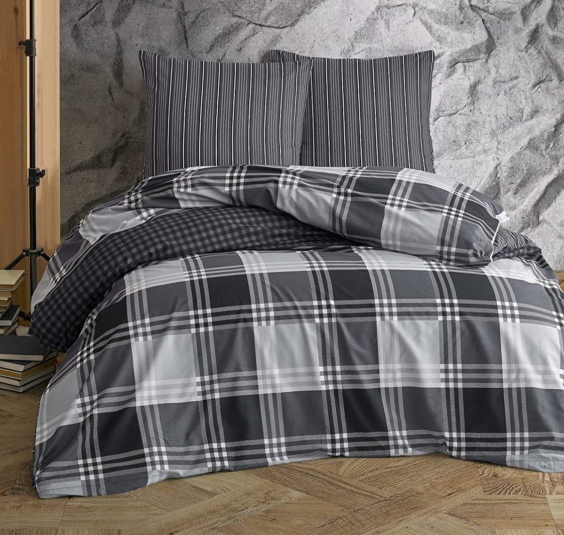 Bettwäsche Kariert, One Home, Renforcé, 3 teilig, Baumwolle, gestreift und modern, Doppelbett von One Home