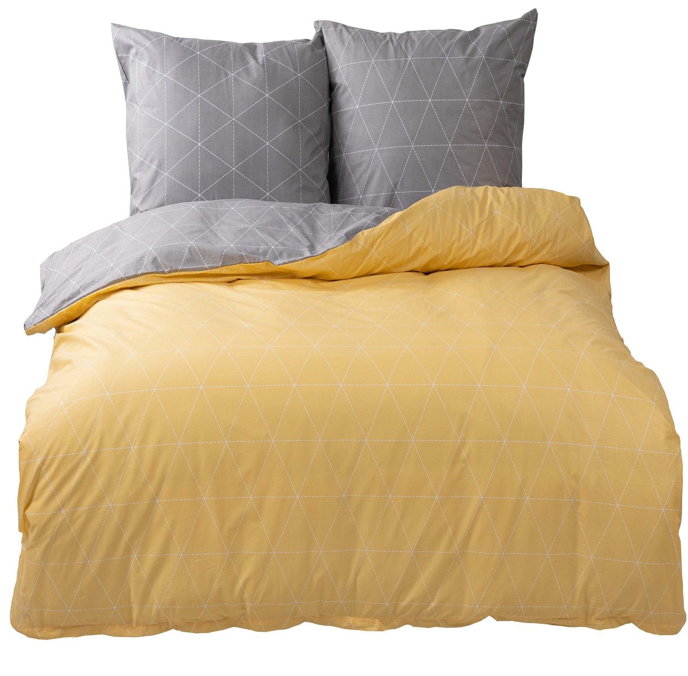 Bettwäsche Raute grau / gelb, One Home, Renforcé, 3 teilig, Geometrisch und modern, Baumwolle Doppelbett von One Home