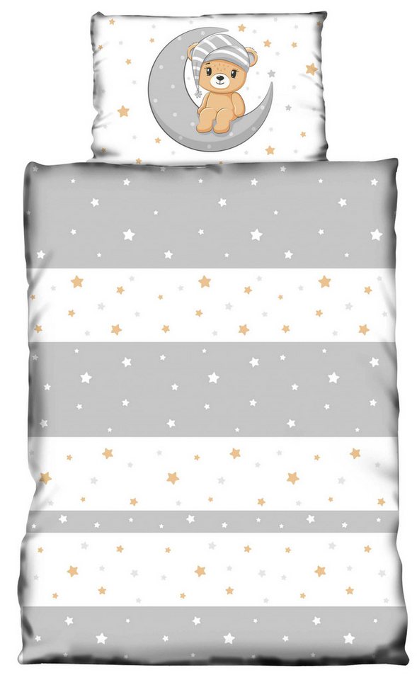 One Home Babybettwäsche Teddy Bären, Mikrofaser, 2 teilig, Mond und Sterne für Jungen und Mädchen, Kinder und Babybetten geeignet von One Home