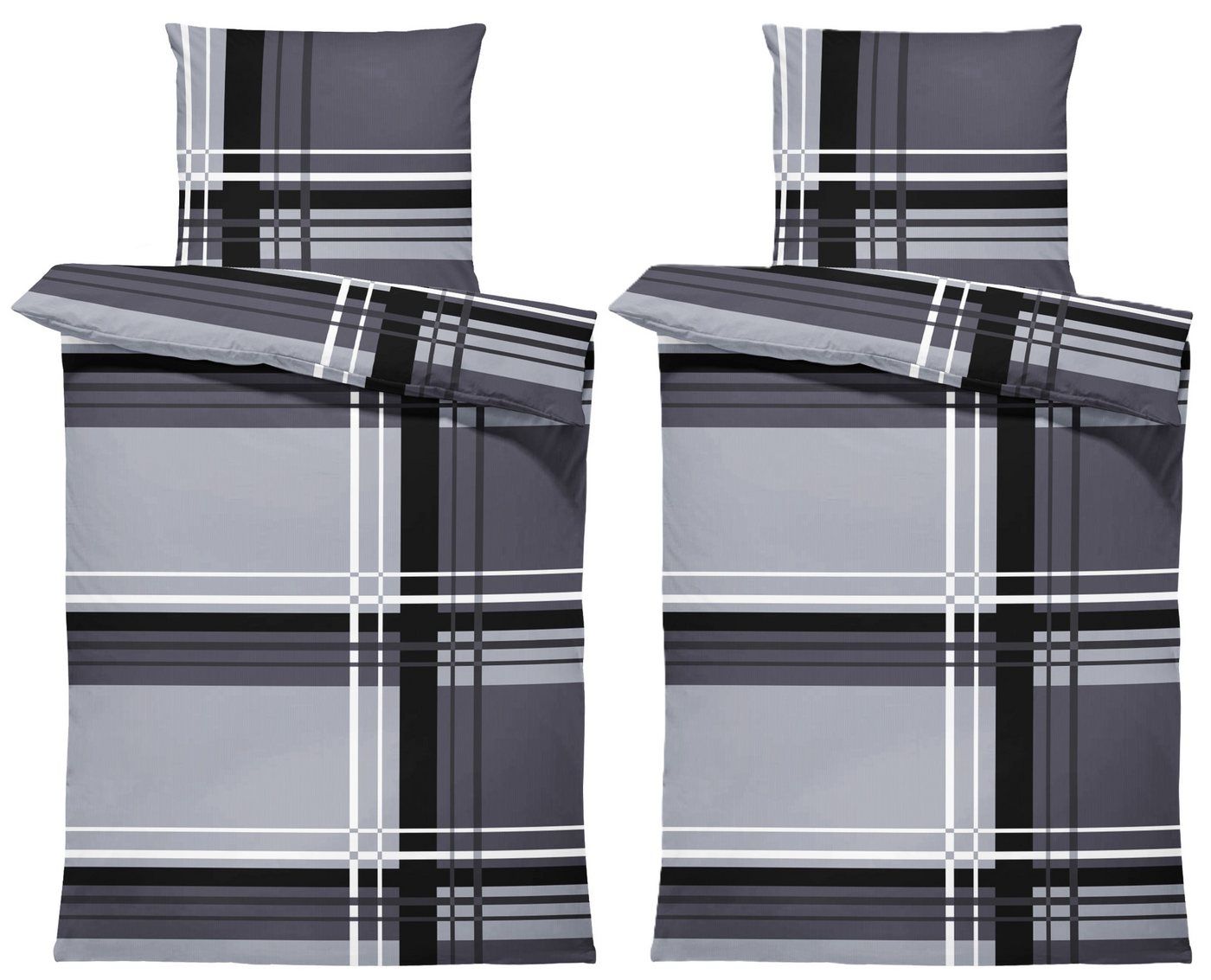 One Home Bettwäsche Adzo Winter, Biber, 4 teilig, modern gestreift grafisch, kuschelig flauschig warm weich Baumwolle von One Home