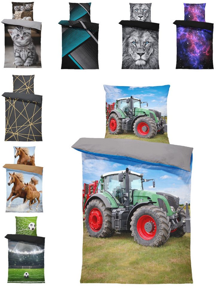One Home Bettwäsche Fotodruck, Mikrofaser, 2 teilig, Traktor Trecker Kinder, Knitterfrei Weich für Sommer und Winter von One Home