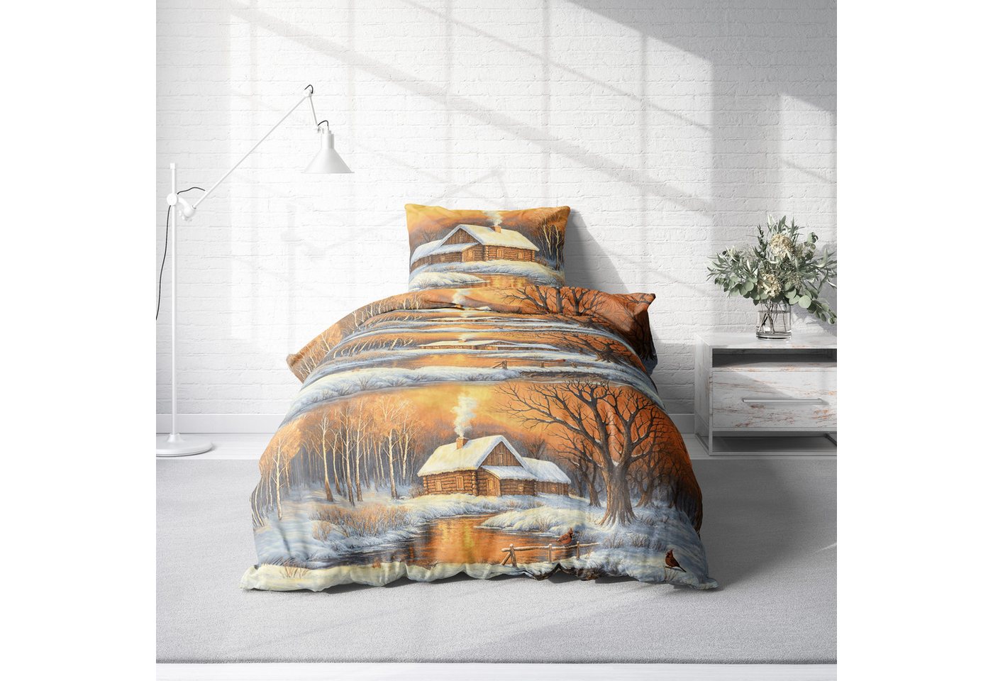 One Home Bettwäsche Schneelandschaft Hütte Winterlandschaft, Flanell, 2 teilig, Weihnachten, Baumwolle kuschelig flauschig warm weich Biber Winter One Home Bettwäsche Schneelandschaft Hütte Winterlandschaft, Flanell, 2 teilig, Weihnachten, Baumwolle kuschelig flauschig warm weich Biber Winter von One Home