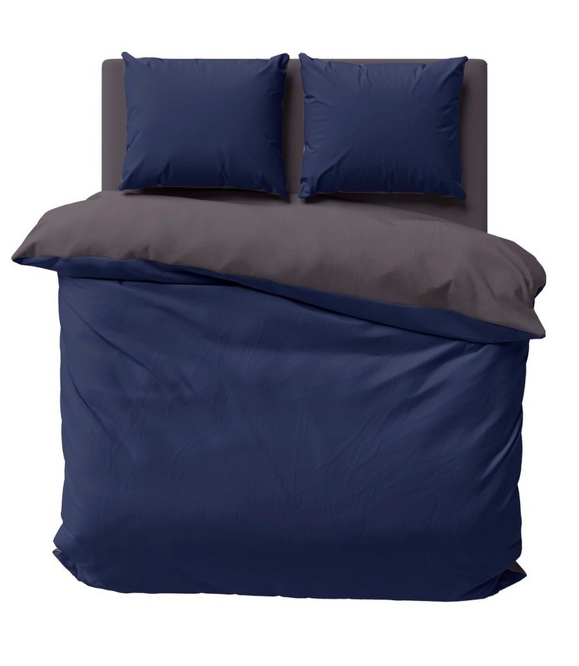 Wendebettwäsche Doubleface, One Home, Mikrofaser, 3 teilig, dunkelblau / anthrazit, Doppelbett von One Home