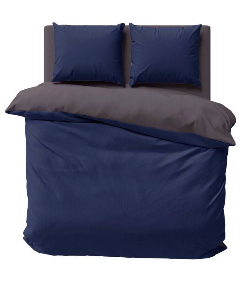One Home Wendebettwäsche Doubleface, Mikrofaser, 3 teilig, dunkelblau / anthrazit, Doppelbett von One Home