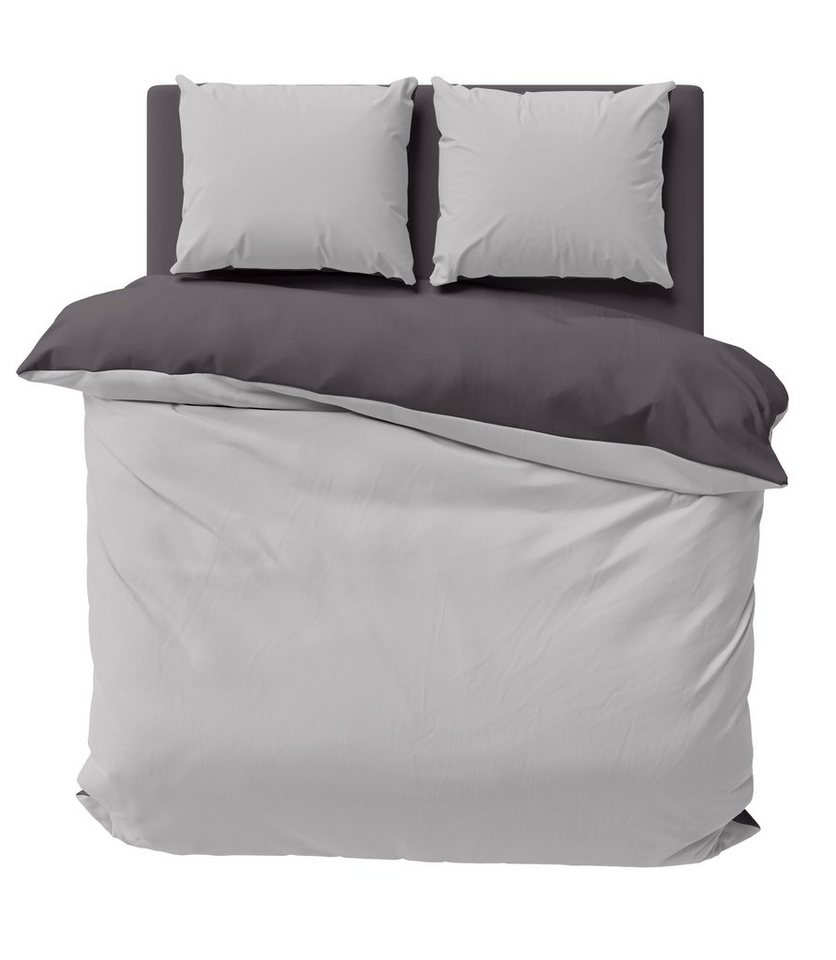 Wendebettwäsche Doubleface, One Home, Mikrofaser, 3 teilig, grau / anthrazit, Doppelbett von One Home