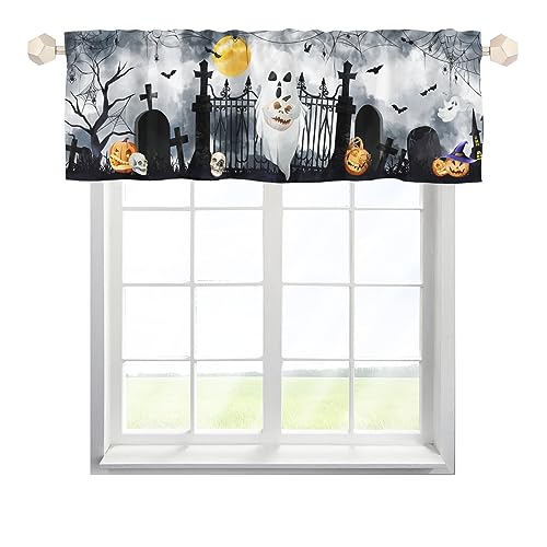 Halloween Kürbis Totenkopf Scheibengardinen Bistrogardine mit Stangendurchzug Kurzstore Gardine Elegant Cafehausgardine für kleine Fenster Küche Wohnzimmer Landhaus Multicolor 137x45cm,1 Stück von One Lover