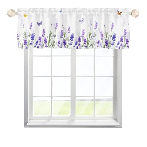 Lavendel Schmetterling Scheibengardine Bistrogardine mit Stangendurchzug Kurzstore Gardine Modern Küchegardine für Badezimmer Klein Fenster Multicolor 137x45cm,1 Stück von One Lover