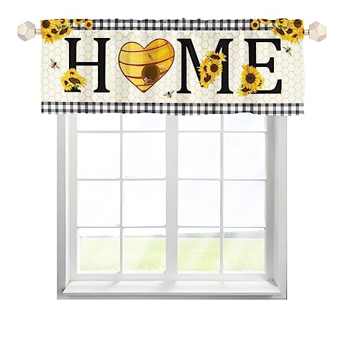 One Lover Biene Sonnenblume Scheibengardinen Bistrogardine mit Stangendurchzug Stores Gardinen Schals Elegant Fensterschal für Badezimmer Klein Fenster Multicolor 137x45cm,2 Stück von One Lover