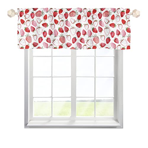 One Lover Erdbeere Aquarell Scheibengardinen Bistrogardine mit Stangendurchzug Stores Gardinen Schals Modern Fenstervorhang für Wohnzimmer Schlafzimmer Kinderzimmer Multicolor 137x45cm,2 Stück von One Lover