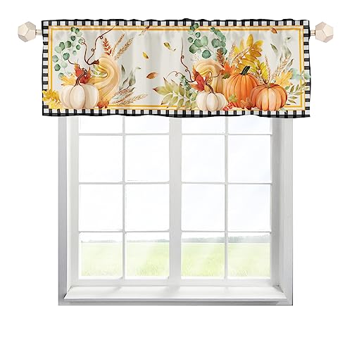 One Lover Erntedankfest Kürbis Herbst Scheibengardinen Bistrogardine mit Stangendurchzug Stores Gardinen Schals Landhausstil Küchegardine für Küche Wohnzimmer Multicolor 137x45cm,2 Stück von One Lover