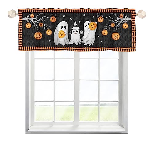 One Lover Halloween Kürbis Geist Scheibengardine Bistrogardine mit Stangendurchzug Kurz Stores Schals Modern Fenstervorhang für Küche Wohnzimmer Landhaus Multicolor 137x45cm,1 Stück von One Lover