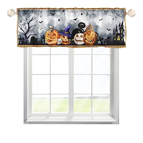 One Lover Halloween Kürbis Totenkopf Hexe Scheibengardinen Bistrogardine mit Stangendurchzug Kurzstore Gardine Elegant Fensterschal für Badezimmer Klein Fenster Multicolor 137x45cm,1 Stück von One Lover