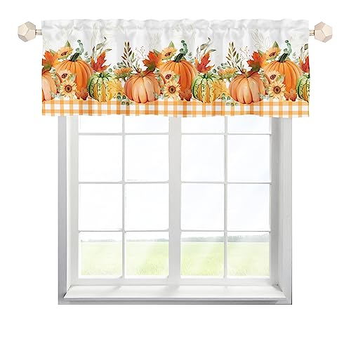 One Lover Herbst Kürbis Sonnenblume Scheibengardinen Bistrogardine mit Stangendurchzug Kurzstores Gardinen Vintage Küchegardine für Küche Wohnzimmer Multicolor 137x45cm,2 Stück von One Lover