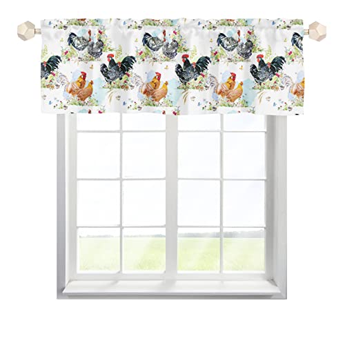 One Lover Huhn Blumen Scheibengardine Bistrogardine mit Stangendurchzug Stores Gardinen Schals Elegant Küche Gardinen für Badezimmer Klein Fenster Multicolor 137x45cm,2 Stück von One Lover