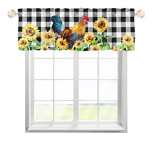 One Lover Huhn Sonnenblumen Scheibengardinen Bistrogardine mit Stangendurchzug Stores Gardinen Schals Vintage Cafehausgardine für Küche Wohnzimmer Landhaus Multicolor 137x45cm,2 Stück von One Lover