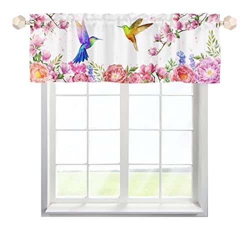 One Lover Kolibri Magnolia Scheibengardinen Bistrogardine mit Stangendurchzug Kurzstore Gardine Landhausstil Küche Gardinen für Küche Wohnzimmer Multicolor 137x45cm,2 Stück von One Lover