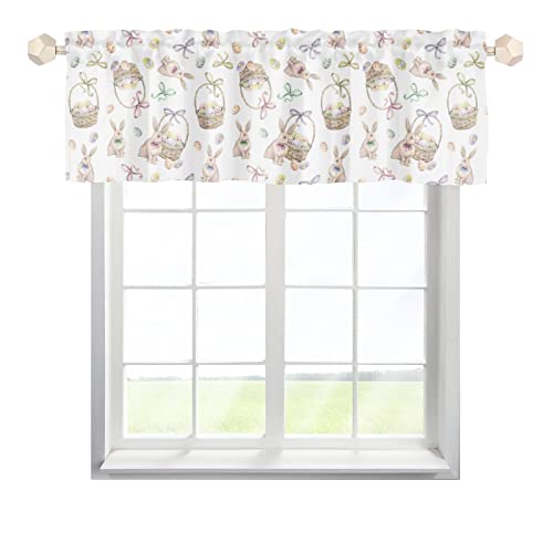 One Lover Ostern Kaninchen Ei Scheibengardinen Bistrogardine mit Stangendurchzug Kurzstores Gardinen Landhausstil Küchegardine für kleine Fenster Küche Wohnzimmer Landhaus Multicolor 137x45cm,2 Stück von One Lover