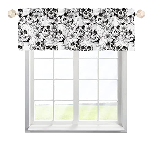 One Lover Totenkopf Blumen Scheibengardine Bistrogardine mit Stangendurchzug Kurzstores Gardinen Modern Küche Gardinen für Wohnzimmer Landhaus Multicolor 137x45cm,2 Stück von One Lover