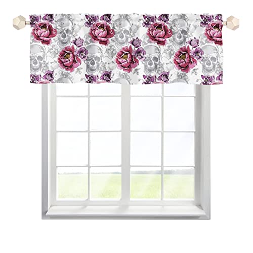 One Lover Totenkopf Blumen Scheibengardine Bistrogardine mit Stangendurchzug Stores Gardinen Schals Elegant Küchegardine für Wohnzimmer Landhaus Multicolor 137x45cm,2 Stück von One Lover