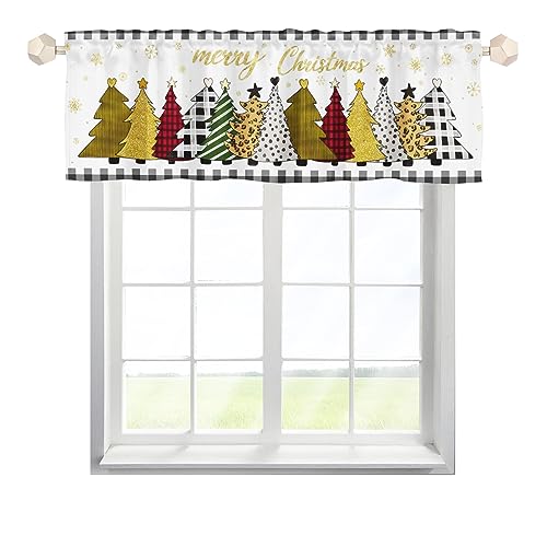 One Lover Weihnachten Baum Schneeflocke Scheibengardinen Bistrogardine mit Stangendurchzug Stores Gardinen Schals Landhausstil Küchenvorhang für Küche Wohnzimmer Landhaus Multicolor 137x45cm,1 Stück von One Lover