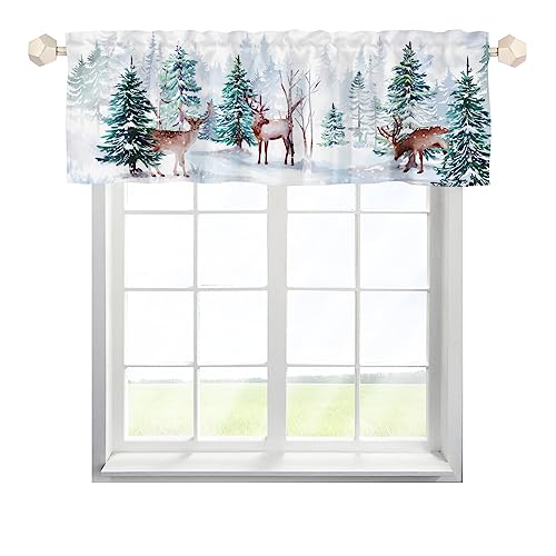 One Lover Weihnachten Kiefer Elch Scheibengardine Bistrogardine mit Stangendurchzug Stores Gardinen Schals Elegant Cafehausgardine für Wohnzimmer Schlafzimmer Kinderzimmer Multicolor 137x45cm,1 Stück von One Lover