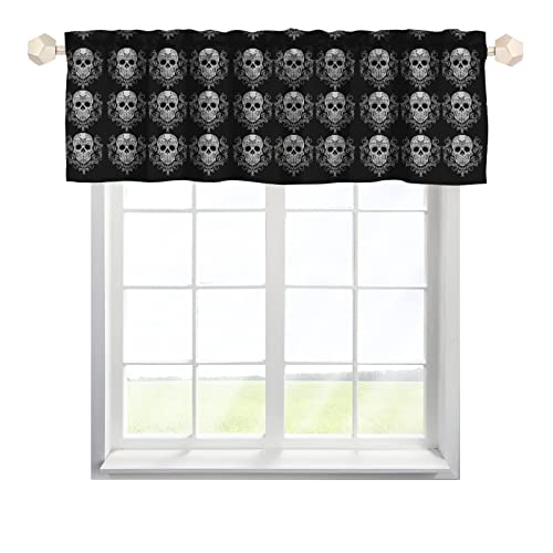 Totenkopf Scheibengardine Bistrogardine mit Stangendurchzug Kurzstore Gardine Modern Fensterschal für kleine Fenster Küche Wohnzimmer Landhaus Multicolor 137x45cm,1 Stück von One Lover