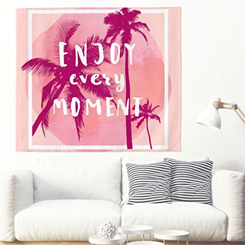 Wandteppich mit Spruch Wandbehang Palmen Baum Tuch Wandtuch Tapestry Tapisserie Wanddeko für Schlafzimmer Strandtuch Tischdecke Rosa 100x150cm von One Lover