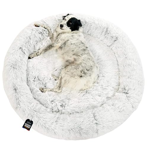One PETS-TOP® Hundekörbchen Waschbar Fluffy – Hundebett Donut Flauschig mit Abnehmbarem Bezug – Donut Hundebett Rund für Kleine & Große Hunde 115cm Durchmesser Perlgrau von One PETS-TOP
