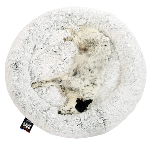 One PETS-TOP® Hundekörbchen Waschbar Fluffy – Hundebett Donut Flauschig mit Abnehmbarem Bezug – Donut Hundebett Rund für Kleine & Große Hunde 95 cm Durchmesser Perlgrau von One PETS-TOP