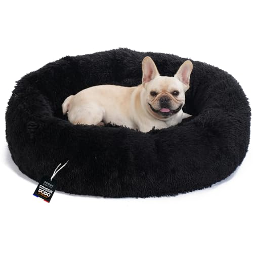 One PETS-TOP® Hundekörbchen Waschbar Fluffy – Hundebett Donut Flauschig mit Abnehmbarem Bezug – Donut Hundebett Rund für Kleine & Große Hunde 95cm Durchmesser Schwarz von One PETS-TOP