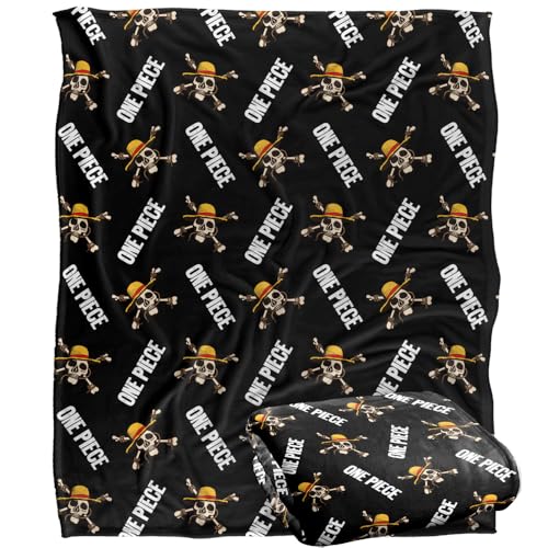 One PieceEinteilige, Optimalweiche Kuscheldecke mit Jolly-Roger-Muster, Silky Touch, 152 x 127 cm von One Piece