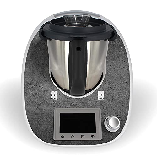 One-Wheel | selbstklebende Folie passend für Thermomix TM5 | Schlag- & Stoßschutz | Klebefolie Design Beton dunkel Farbe grau | Aufkleber Motiv: Stein von One-Wheel
