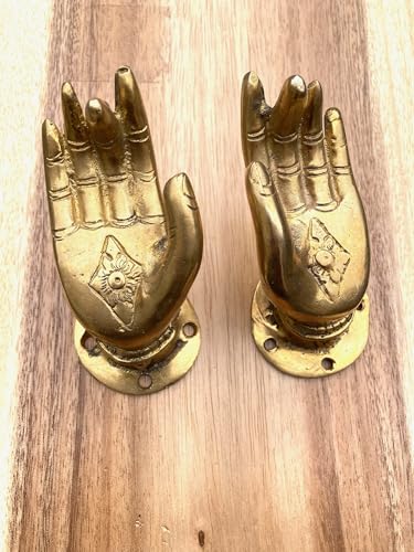 One World is Enough Ein Paar Vintage-Buddha-Hand-Türgriff-Haken, ungewöhnliche Varada-Mudra-Handposition, hergestellt in Nepal aus unserer eigenen Privatsammlung von One World is Enough