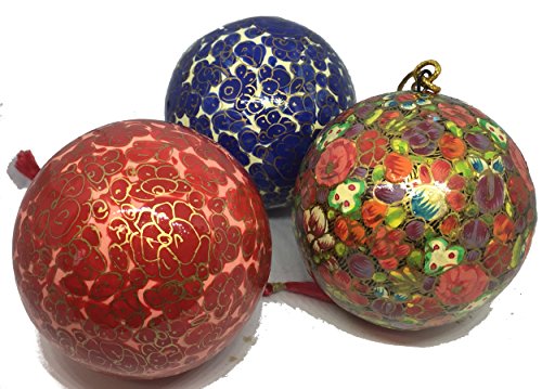 One World is Enough groß Kashmiri Lackwaren Kugeln Weihnachtsbaumdekoration - Schöne Fair Trade Handbemalte - 3er Set Dekorationen Verschiedene Designs One World is Enough groß Kashmiri Lackwaren Kugeln Weihnachtsbaumdekoration - Schöne Fair Trade Handbemalte - 3er Set Dekorationen Verschiedene Designs von One World is Enough