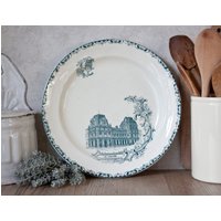 Antike Clairefontaine Runde Schale Aus Weißem Eisenstein, Le Louvre Blaue Dekoration von OneDayInFrance