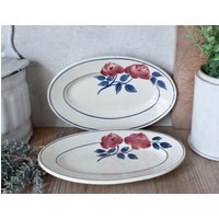 Set Von 2 Ovalen Raviers Choisy Le Roi Aus Weißem Eisenboden, Flor-Dekor Blau Und Rosa von OneDayInFrance