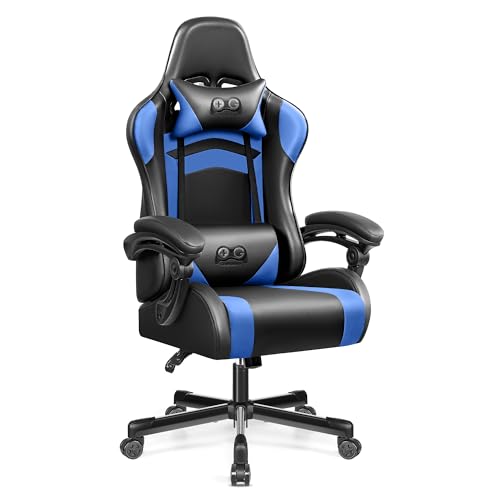 OneGame Ergonomischer Gaming Stuhl, hoher Rücken Computer Gamer Stuhl, höhenverstellbarer Game Stuhl, Racing Style Gaming Bürostuhl mit Kopfstütze und Lendenwirbelstütze, Schwarzblau von OneGame