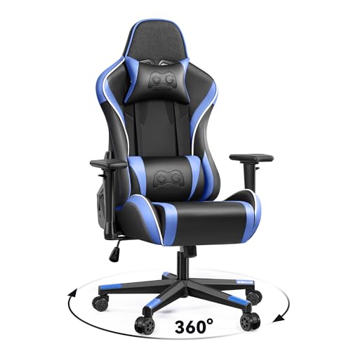 OneGame Gaming Sthul, Ergonomischer Computer Gamer Chair 3D Armrests Bürostuhl höhenverstellbar Drehstuhl mit Verstellbare hohe Rückenlehne 150KG, Blau von OneGame