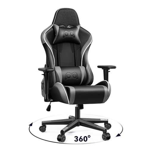 OneGame Gaming Sthul, Ergonomischer Computer Gamer Chair 3D Armrests Bürostuhl höhenverstellbar Drehstuhl mit Verstellbare hohe Rückenlehne 150KG, Grau von OneGame